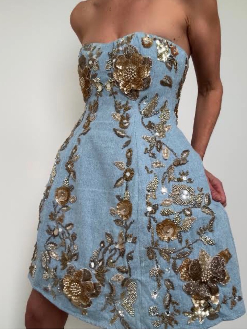 ASOS Strapless Blue Embellished Floral Dress